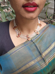 Antique style pearls with kundan peacock choker-Silver Neckpiece-PL-House of Taamara