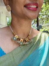 Antique style pearls with turquoise flowers & pearls jhumkas bunch-Silver Neckpiece-PL-House of Taamara