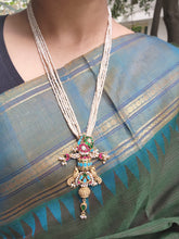 Antique style pearls with turquoise & ruby kundan pendant-Silver Neckpiece-PL-House of Taamara