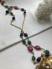 Antique style pendant with Ruby, green, blue & pearls chain-Silver Neckpiece-PL-House of Taamara