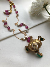 Antique style pendant with Ruby & pearls chain-Silver Neckpiece-PL-House of Taamara