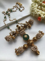 Antique style pendant with green pumpkin bead & pearls bunch-Silver Neckpiece-pl-House of Taamara