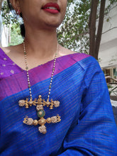 Antique style pendant with green pumpkin bead & pearls bunch-Silver Neckpiece-pl-House of Taamara