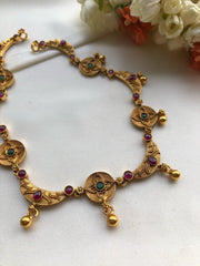 Antique style pieces with green & red stones-Silver Neckpiece-PL-House of Taamara