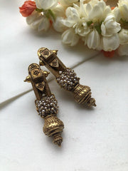 Antique style taali earrings with pearls bunch-Earrings-PL-House of Taamara