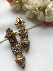 Antique style taali earrings with pearls bunch-Earrings-PL-House of Taamara