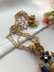 Antique vinatge style with lapis beads and pearls chain-Silver Neckpiece-PL-House of Taamara