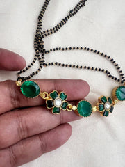 Black bead mangalsutra/tali style pendant chain-Silver Neckpiece-CI-House of Taamara