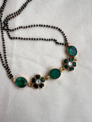 Black bead mangalsutra/tali style pendant chain-Silver Neckpiece-CI-House of Taamara