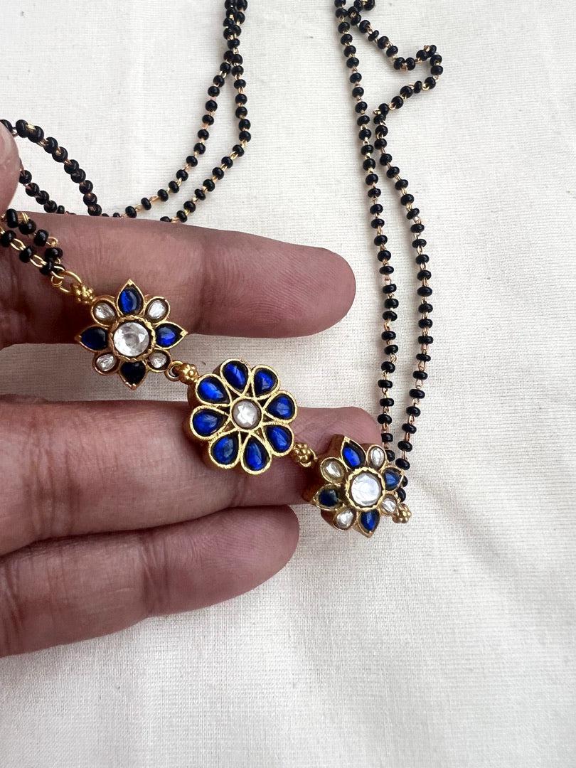 Black bead mangalsutra/tali style pendant chain-Silver Neckpiece-CI-House of Taamara