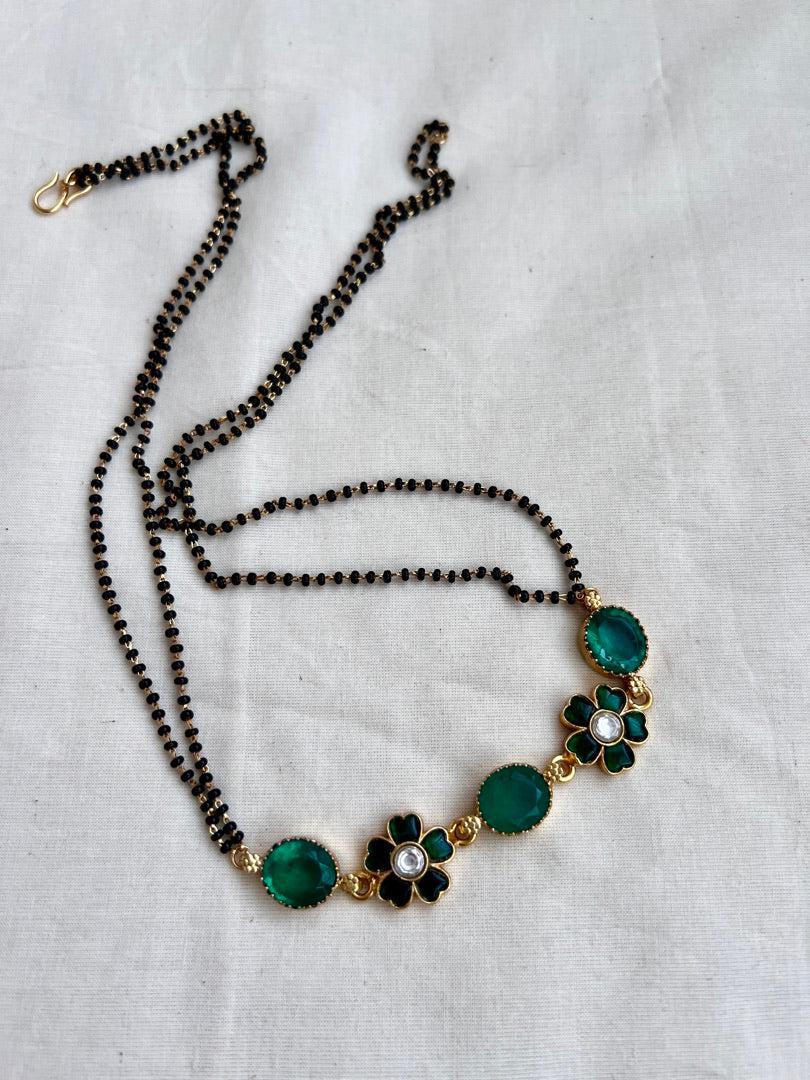 Black bead mangalsutra/tali style pendant chain-Silver Neckpiece-CI-House of Taamara