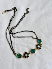 Black bead mangalsutra/tali style pendant chain-Silver Neckpiece-CI-House of Taamara