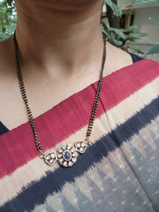 Black bead/mangalsutra style chain with moissanite pendant-Silver Neckpiece-CI-House of Taamara