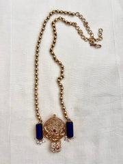 Blue lapis and floral pendant with gold beads chain-Silver Neckpiece-CI-House of Taamara