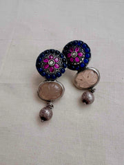 Blue & pink kemp stone with rose quartz stone hangings-Earrings-CI-House of Taamara