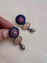 Blue & pink kemp stone with rose quartz stone hangings-Earrings-CI-House of Taamara