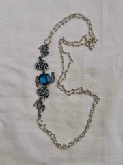 Blue stone with nakash & pearl side mope long chain-Silver Neckpiece-CI-House of Taamara