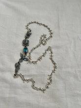 Blue stone with nakash & pearls side mope long chain-Silver Neckpiece-CI-House of Taamara