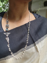 Blue stone with nakash & pearls side mope long chain-Silver Neckpiece-CI-House of Taamara