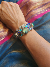 Blue & turquoise kundan silver cuff bracelet-Silver Bracelet-PL-House of Taamara