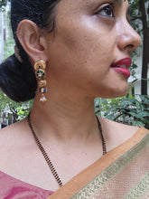 Bobin earrings with green kundan & blue bead-Earrings-PL-House of Taamara