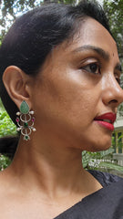 Carved green jade earrings with kemp pink & green stone-Earrings-CI-House of Taamara