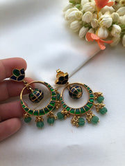 Chaand blue earrings with green pumpkin beads-Earrings-PL-House of Taamara