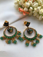 Chaand blue earrings with green pumpkin beads-Earrings-PL-House of Taamara