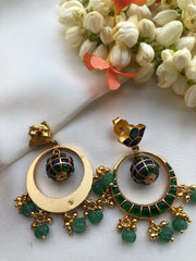 Chaand blue earrings with green pumpkin beads-Earrings-PL-House of Taamara