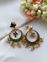 Chaand blue & green kundan with pearls-Earrings-PL-House of Taamara