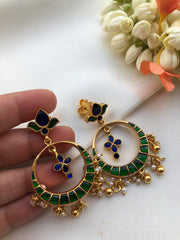 Chaand blue & green kundan with pearls-Earrings-PL-House of Taamara