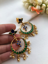 Chaand blue & green kundan with pearls-Earrings-PL-House of Taamara