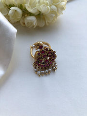 Chand design with ruby and pearls bunch (adjustable ring)-Finger Ring-PL-House of Taamara