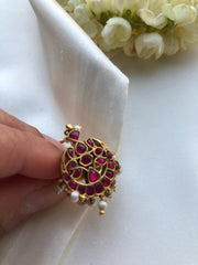 Chand design with ruby and pearls bunch (adjustable ring)-Finger Ring-PL-House of Taamara