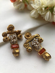 Coral and antique style earrings with pearls bunch-Earrings-PL-House of Taamara