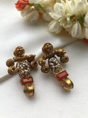 Coral and antique style earrings with pearls bunch-Earrings-PL-House of Taamara