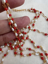 Coral and pearl chain 3 line-Silver Neckpiece-PL-House of Taamara
