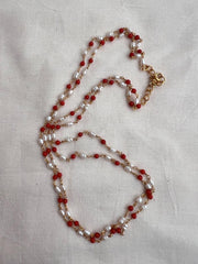 Coral and pearl chain double line-Silver Neckpiece-CI-House of Taamara