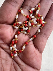 Coral and pearl chain single line-Silver Neckpiece-CI-House of Taamara