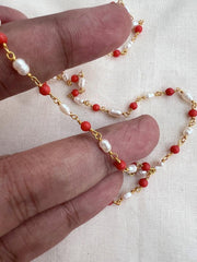 Coral and pearl chain single line-Silver Neckpiece-CI-House of Taamara