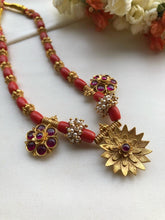 Coral antique style pieces with ruby flower-Silver Neckpiece-PL-House of Taamara
