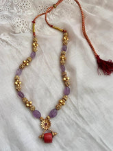 Coral bead pendant with amethyst & gold nakshi beads chain-Silver Neckpiece-CI-House of Taamara