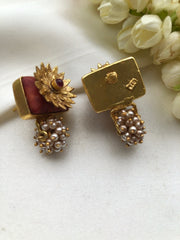 Coral earrings with antique flower-Earrings-PL-House of Taamara