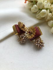 Coral earrings with antique flower-Earrings-PL-House of Taamara