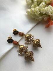 Coral flower earrings with antique style bead drops-Earrings-PL-House of Taamara