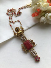 Coral & kundan ruby pendant with coral chain-Silver Neckpiece-PL-House of Taamara
