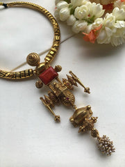 Coral taali pendant with hasli-Silver Neckpiece-PL-House of Taamara
