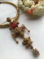 Coral taali pendant with hasli-Silver Neckpiece-PL-House of Taamara