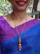 Coral vintage style pendant with turquoise flower & rice pearls mala-Silver Neckpiece-pl-House of Taamara