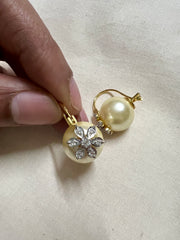 Cream gold pearl earrings-Earrings-PL-House of Taamara